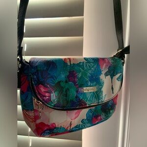 Desigual Floral Pebbled Vegan Leather Zip Flap Magnetic Close Crossbody Bag NWOT